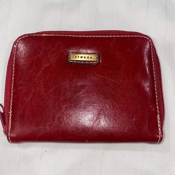 Strada Red Maroon Leather Mini Wallet  Vintage EUC - Picture 1 of 8